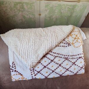 Vintage Chenille Cutters Bedspread Blanket Lot of 2 Pom Poms Crafting Quilting